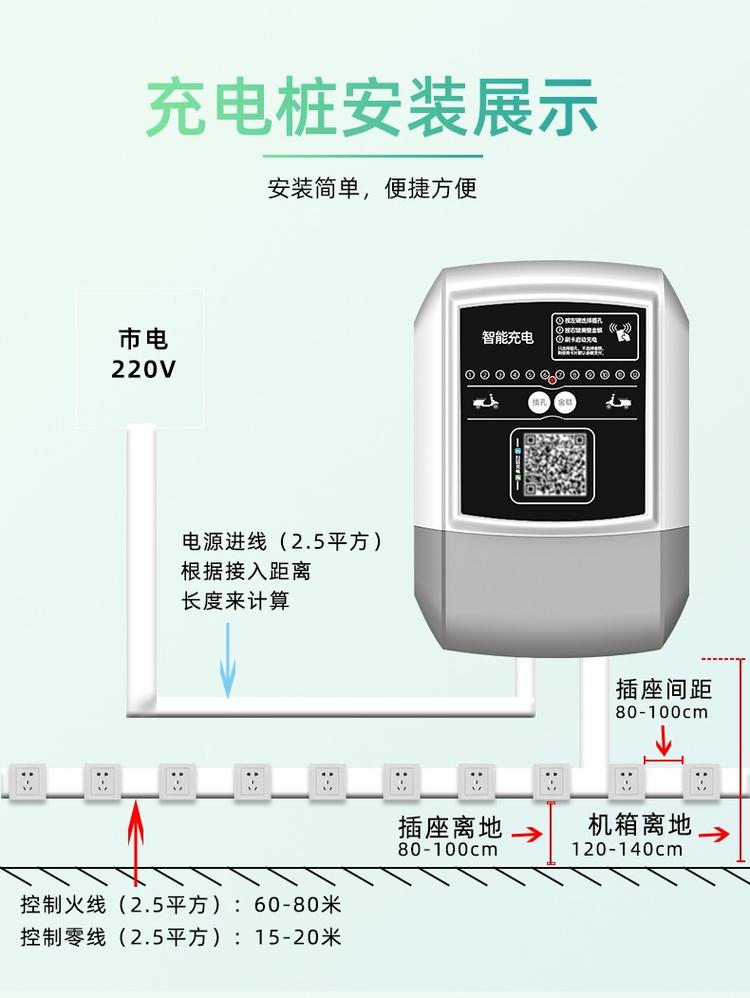 宝鸡市岐山县小区10路电动车充电桩安装4g扫码刷卡充电站安装集中式